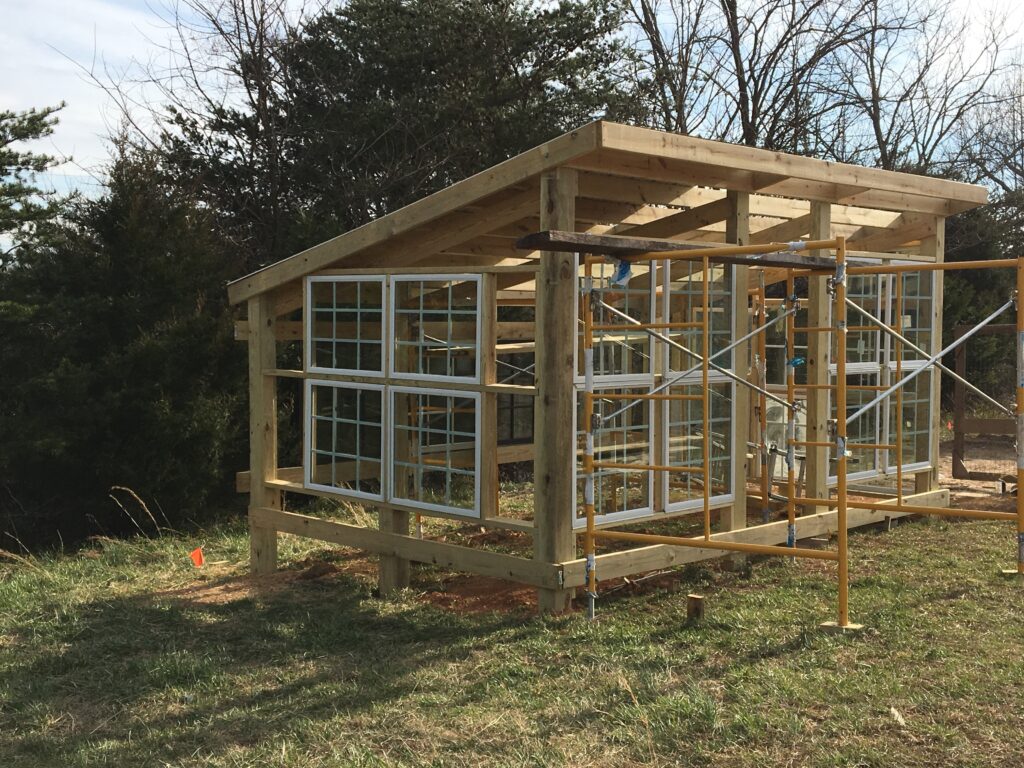 Greehhouse framing with repurposed windows