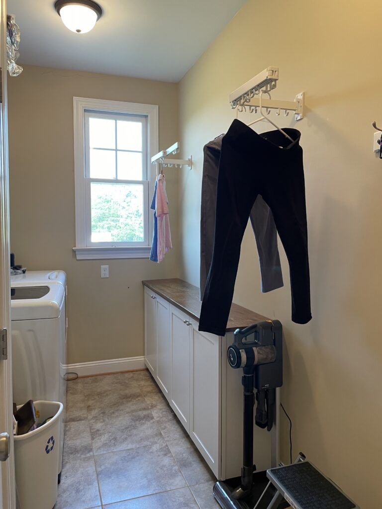 Counter space to and room for clothes to hang.